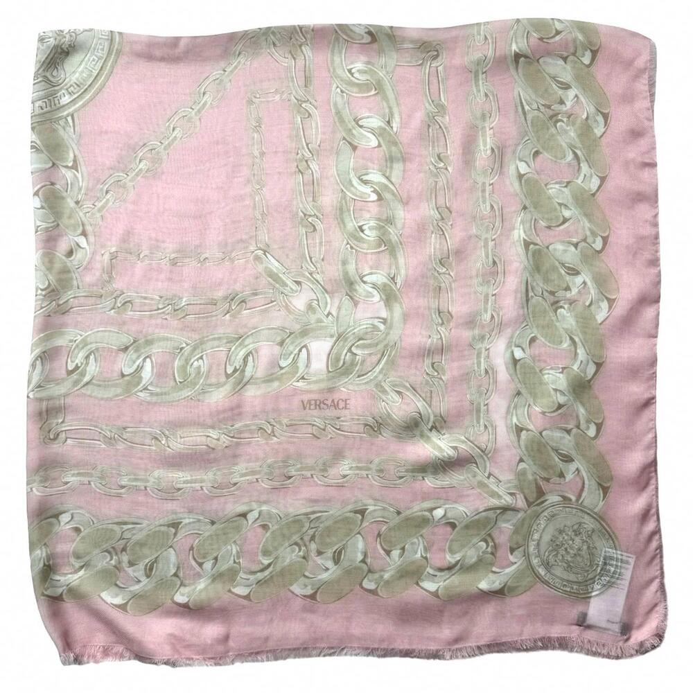 NEW VERSACE women's silk scarf in pink and grey